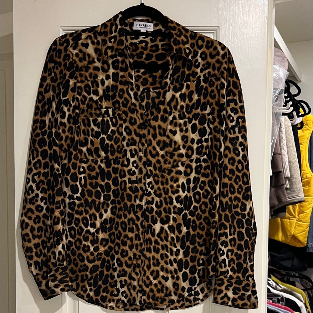 Express Animal Print Long Sleeve Blouse